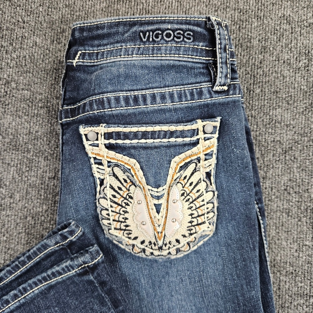 Vigoss Slim Bootcut Angel Wing Jeans Women's 6 Dark Wash Y2K Mid Rise Denim Blue